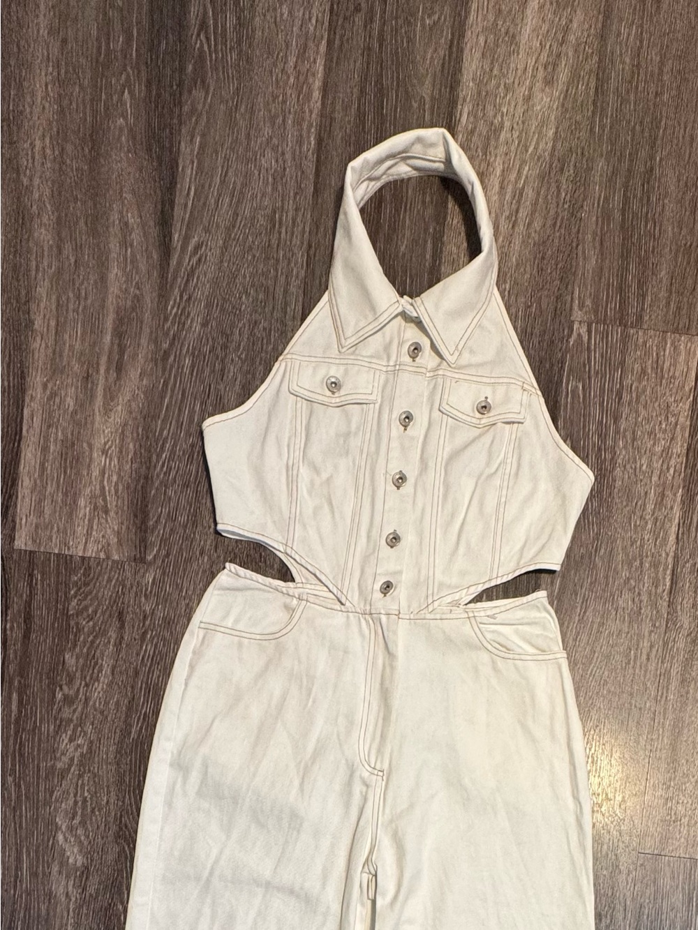 Timing Off White Jumpsuit with Sides Cut-Out Size L